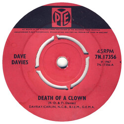 Dave Davies Death Of A Clown USED VINYL 7INCH 45 RPM SINGLE