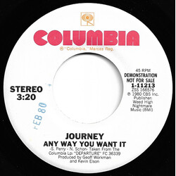 Journey Any Way You Want It USED VINYL 7INCH 45 RPM SINGLE PROMO STEREO