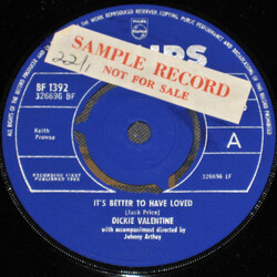 Dickie Valentine It's Better To Have Loved USED VINYL 7INCH 45 RPM SINGLE MONO