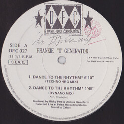 Frankie "O" Generator Dance To The Rhythm USED VINYL 12INCH 33 S RPM PROMO