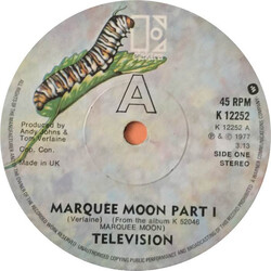 Television Marquee Moon USED VINYL 7INCH 45 RPM SINGLE STEREO