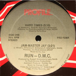 Run-DMC Hard Times / Jam-Master Jay USED VINYL 12INCH 33 S RPM SINGLE STEREO
