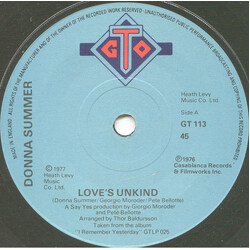 Donna Summer Love's Unkind VINYL 7" USED