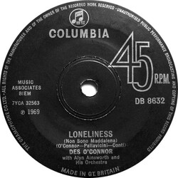 Des O'Connor Loneliness (Non Sono Maddalena) USED VINYL 7INCH 45 RPM SINGLE