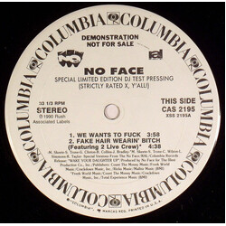 No Face (5) Strictly Rated X, Y'All! USED VINYL 12INCH 33 S RPM LIMITED EDITION TEST PRESSING STEREO