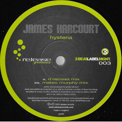 James Harcourt Hysteria USED VINYL 12INCH 45 RPM