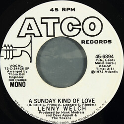 Lenny Welch A Sunday Kind Of Love USED VINYL 7INCH 45 RPM PROMO STEREO MONO
