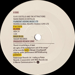 Elvis Costello & The Attractions Radio Radio Vinyl 7" USED