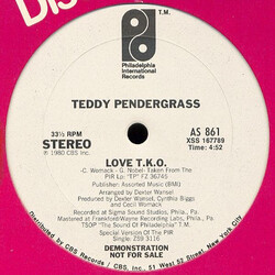 Teddy Pendergrass Love T.K.O. USED VINYL 12INCH 33 S RPM PROMO STEREO
