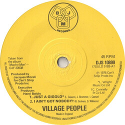 Village People Just A Gigolo / I Ain't Got Nobody USED VINYL 7INCH 45 RPM