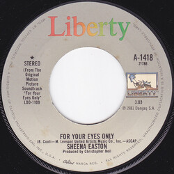 Sheena Easton For Your Eyes Only USED VINYL 7INCH 45 RPM SINGLE STEREO