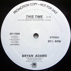 Bryan Adams This Time USED VINYL 12INCH 33 S RPM PROMO