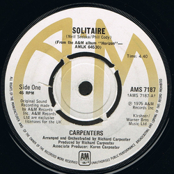 Carpenters Solitaire Vinyl 7" USED