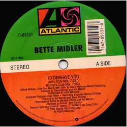 Bette Midler To Deserve You VINYL 12" USED