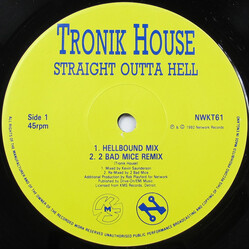 Tronikhouse Straight Outta Hell USED VINYL 12INCH 33 S RPM 45 RPM