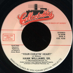 Hank Williams Your Cheatin' Heart / Cold, Cold Heart USED VINYL 7INCH SINGLE 45 RPM REISSUE