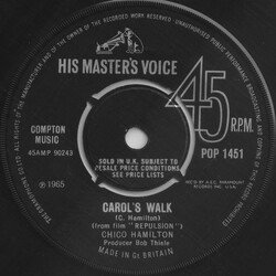 Chico Hamilton Carol's Walk USED VINYL 7INCH 45 RPM SINGLE