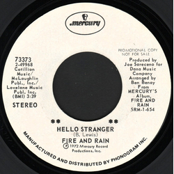 Fire & Rain Hello Stranger Vinyl 7" USED
