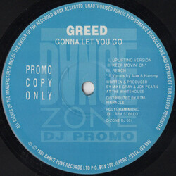 Greed Gonna Let You Go USED VINYL 12INCH 33 S RPM SINGLE SIDED ETCHED PROMO STEREO