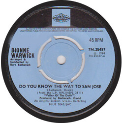 Dionne Warwick Do You Know The Way To San Jose USED VINYL 7INCH 45 RPM SINGLE