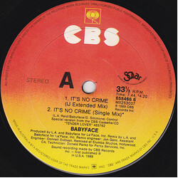 Babyface It's No Crime USED VINYL 12INCH 33 S RPM STEREO
