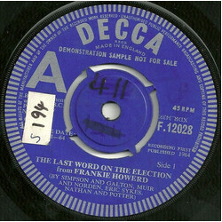 Frankie Howerd The Last Word On The Election USED VINYL 7INCH 45 RPM SINGLE PROMO