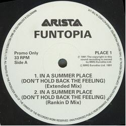 Funtopia In A Summer Place (Don't Hold Back The Feeling) USED VINYL 12INCH 33 S RPM PROMO