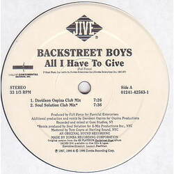 Backstreet Boys All I Have To Give USED VINYL 12INCH 33 S RPM