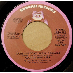 Addrisi Brothers Does She Do It Like She Dances / Baby, Love Is A Two Way Street USED VINYL 7INCH 45 RPM SINGLE