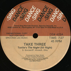 Take Three Tonite's The Night (All Right) USED VINYL 12INCH 45 RPM PROMO