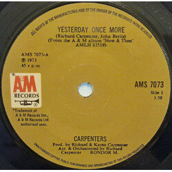 Carpenters Yesterday Once More USED VINYL 7INCH 45 RPM SINGLE