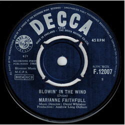 Marianne Faithfull Blowin' In The Wind / House Of The Rising Sun USED VINYL 7INCH 45 RPM SINGLE