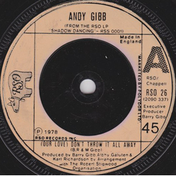 Andy Gibb (Our Love) Don't Throw It All Away Vinyl 7" USED