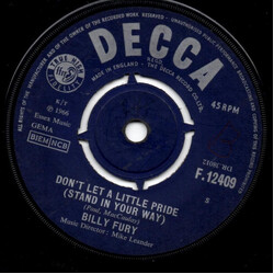 Billy Fury Don't Let A Little Pride (Stand In Your Way) USED VINYL 7INCH 45 RPM SINGLE