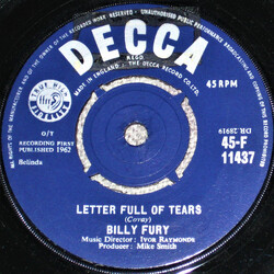 Billy Fury Letter Full Of Tears / Magic Eyes VINYL 7" USED