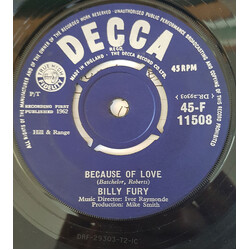 Billy Fury Because Of Love USED VINYL 7INCH 45 RPM SINGLE REPRESS