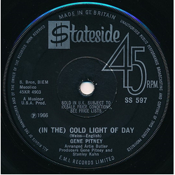 Gene Pitney (In The) Cold Light Of Day Vinyl 7" USED