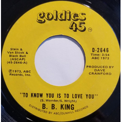 B.B. King To Know You Is To Love You Vinyl 7" USED