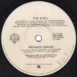 The B-52's Private Idaho VINYL 7" USED