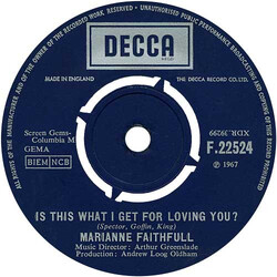 Marianne Faithfull Is This What I Get For Loving You? USED VINYL 7INCH SINGLE