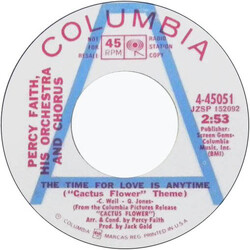 Percy Faith And His Orchestra And Chorus The Time For Love Is Anytime USED VINYL 7INCH PROMO MONO