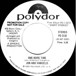 Jon & Vangelis One More Time Vinyl 7" USED