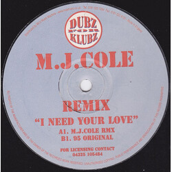 Dub Syndicate Productions I Need Your Love (M.J.Cole Remix) VINYL 12" USED