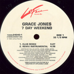 Grace Jones 7 Day Weekend USED VINYL 12INCH 33 S RPM