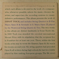 Ernst Toch / The Westwood String Quartet Quartet In D Flat Major, Op. 18 / Serenade (Spitzweg) Vinyl LP USED