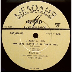 Lydia Auster / Boriss Parsadanjan Kontsert Klaverile Ja Orkestrile / Sümfoonia Nr. 3 Vinyl LP USED