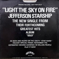 Jefferson Starship Light The Sky On Fire USED VINYL 7INCH 45 RPM PROMO