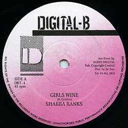 Shabba Ranks Girls Wine USED VINYL 12INCH 45 RPM