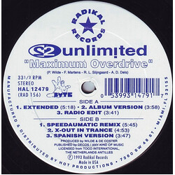 2 Unlimited Maximum Overdrive VINYL 12" USED