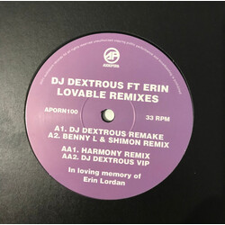 Dextrous / Erin Lordan Lovable Remixes USED VINYL 12INCH 33 S RPM